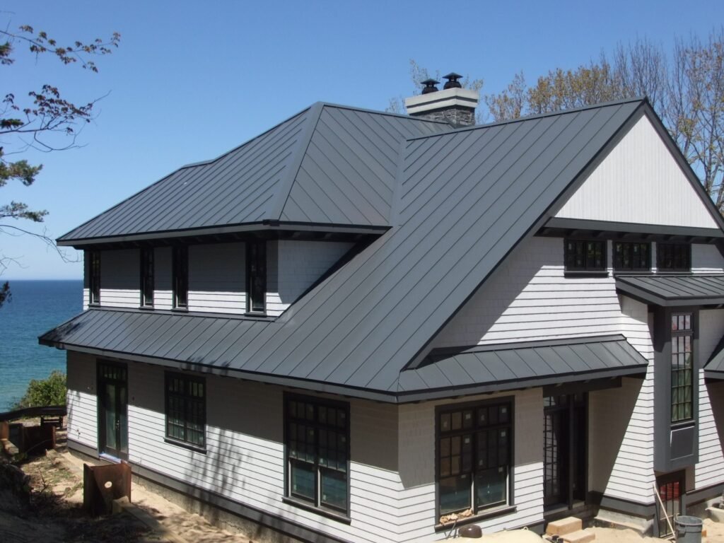 House with metal grey metal roof
