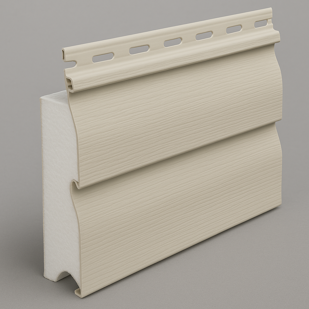 Cross section showing the insulation attached to the vinyl siding